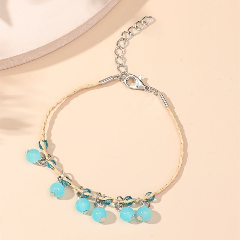 Sky Blue Vintage Sapphire Crystal Bracelet Hand Woven Raffia Bracelet