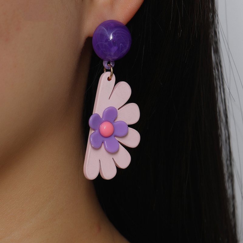 Lila Anhänger Kleine Blume Einfache Harz Ohrringe Tropfen