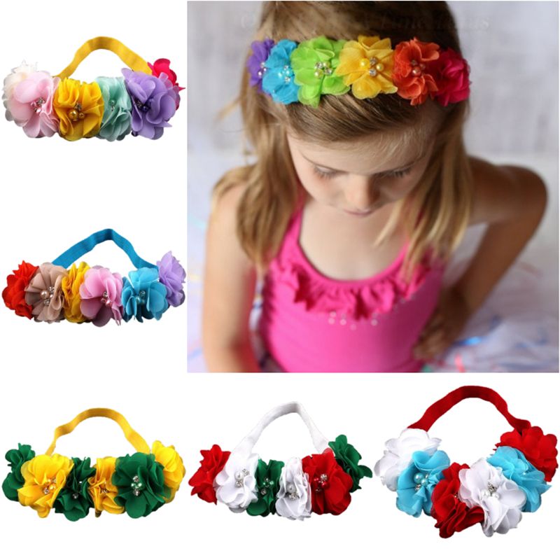 Children's Colorful Pearl Flower Elastic Multicolor Headdress