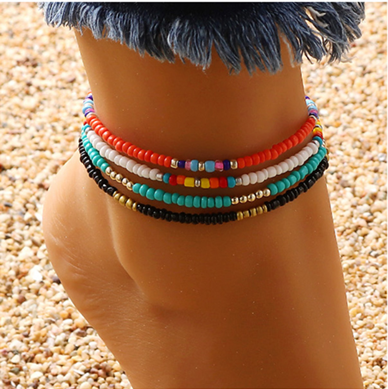 European And American Fashion National Style Bead Four-layer Personalized Anklet