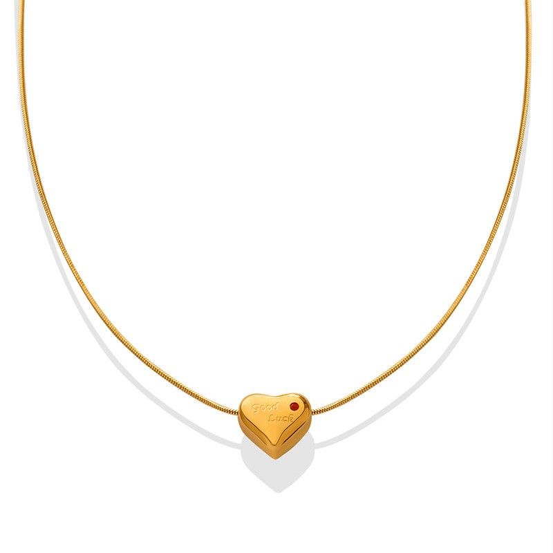 Fashion Jacinth Pendant Carved Letter Heart-shaped Necklace Titanium Steel