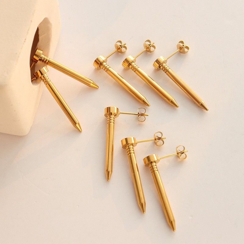 Nail Stud Earrings Jewelry Titanium Steel 18k Gold Plating Handmade