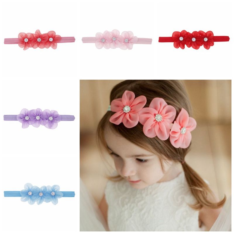 Fashion Three Small Flowers Shaped Solid Color Baby Hair Band