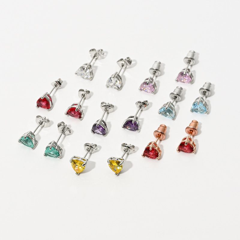 A Caliente Corazón Europeo Y Americano Temperamental Color Zircon Pendientes De Cristal Melocotón Corazón Ins Simple Pendientes Punto Femenino