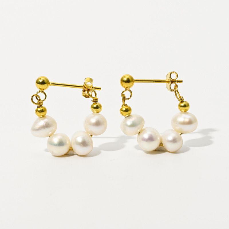 Retro Pearl Chain Beaded Geometric Copper Gold-plated Earrings