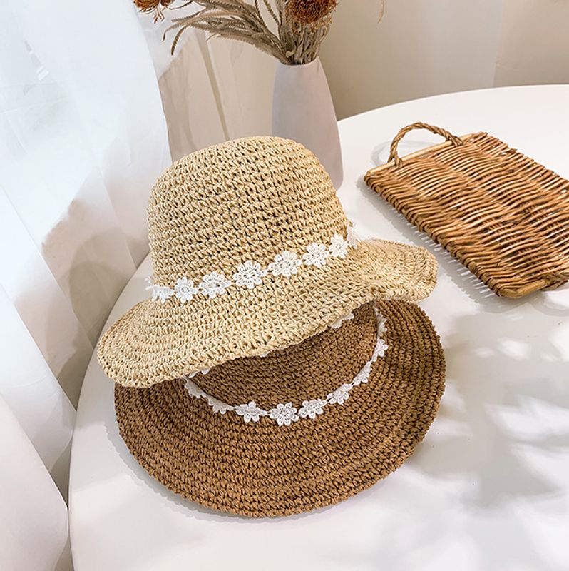 المرأة سترو قبعة الصيف الشمس واقية الشاطئ الدانتيل الزهور قبعة
