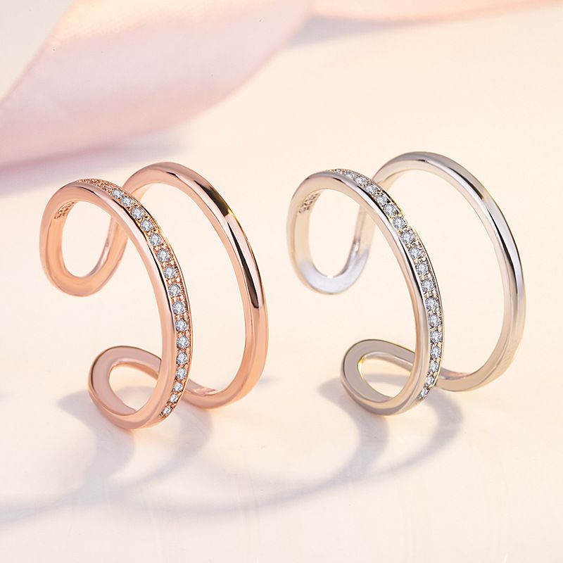 Korean Hipster Double-layer Exaggerated Index Opening Adjustable Zircon Double-layer Ring Jewelry