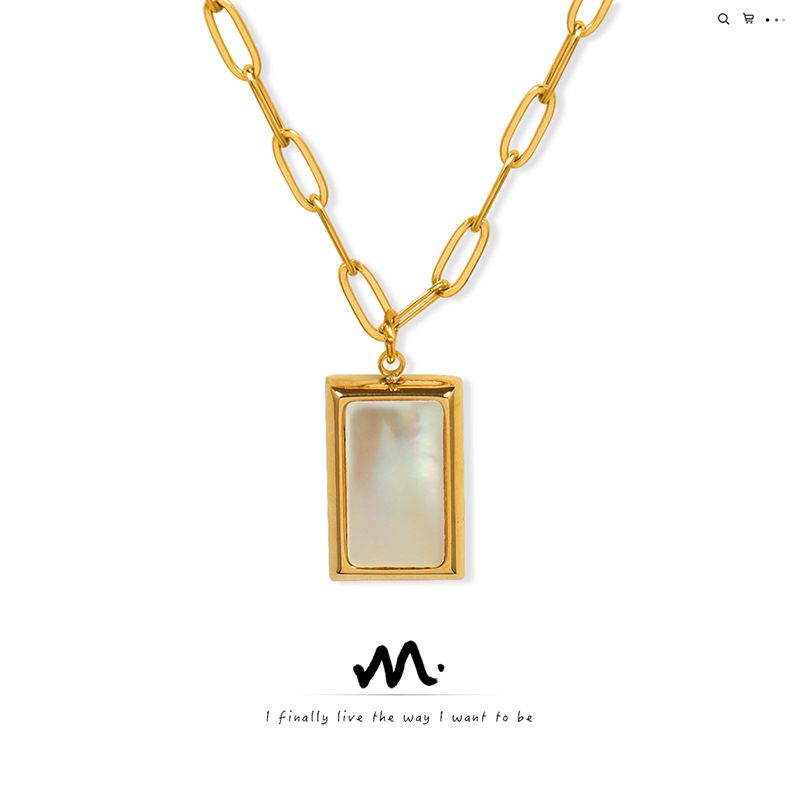 Leichte Luxus Mode Quadratische Weiße Poster Titan Stahl Plattierte 18 Karat Echtgold Halskette
