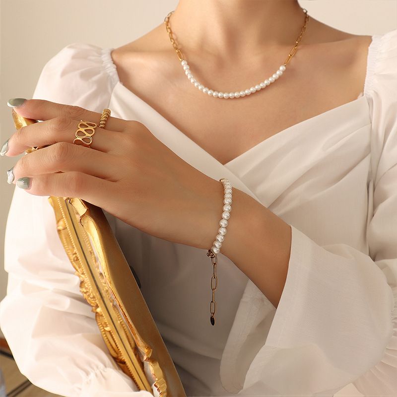 Mode Weibliche Titan Stahl Spieße Perle Halskette Armband Schmuck