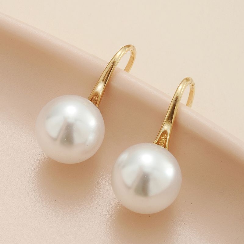 Einfache Mode Perle Ohr Haken Kupfer Perle-legierung Ohrringe