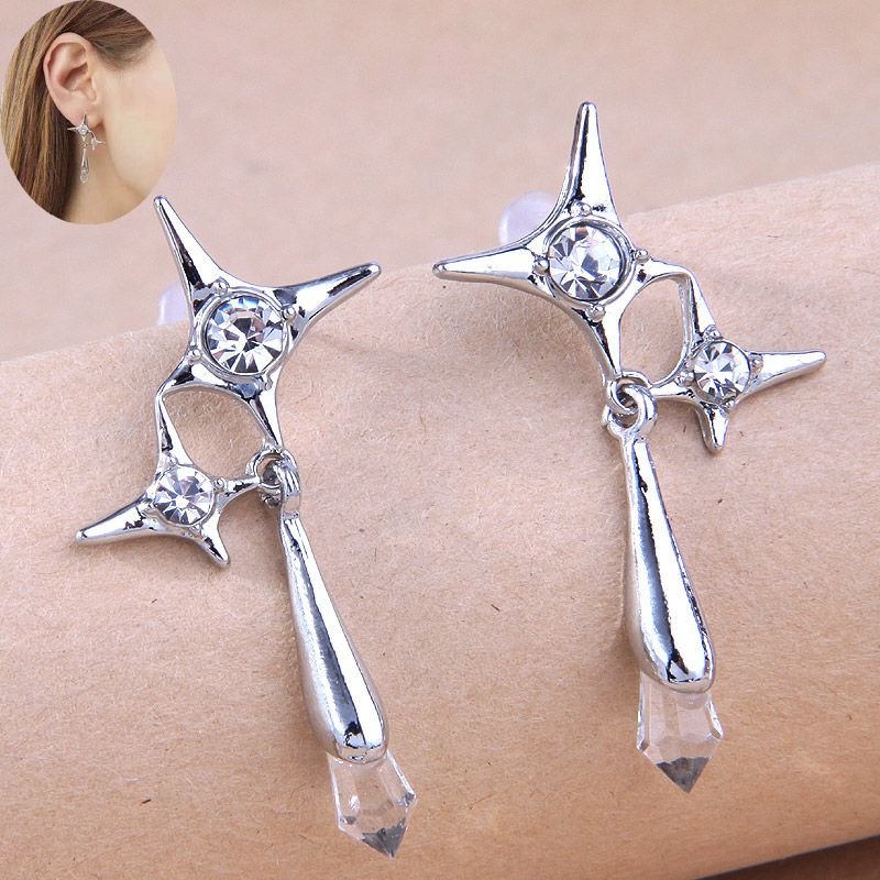 Fashion Alloy Diamond Four Eight-pointed Stars Stud Earrings