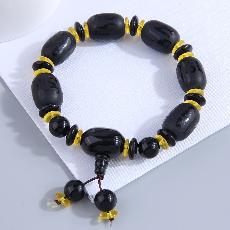 Fashion Simple Six Words Mantra Black Agate Beads Bracelet