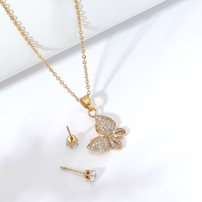 Simple Temperamental All-match Fashion Butterfly Copper Plating 18k0.03 Μm Gold Necklace Earrings Set