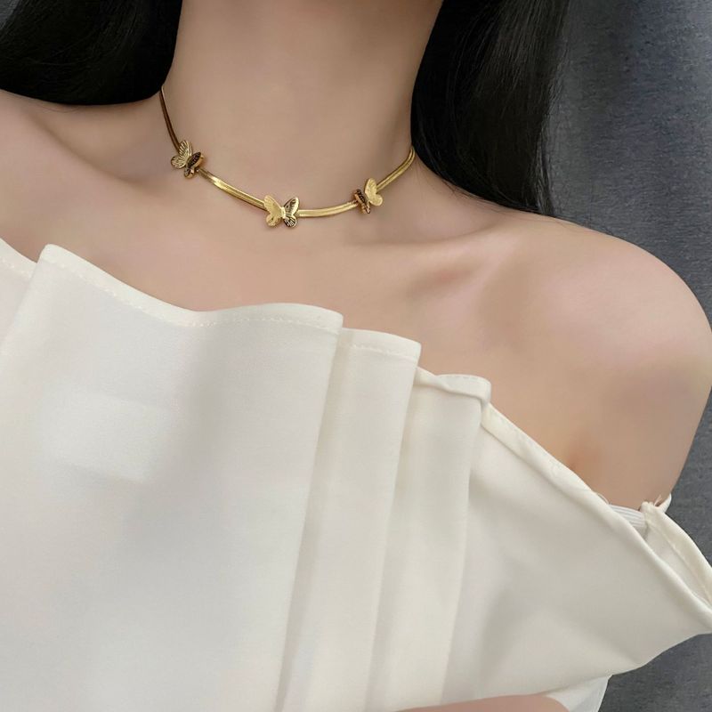 Mode Neue Titan Stahl Kein Ausbleichen Schmetterling Halskette Weibliche