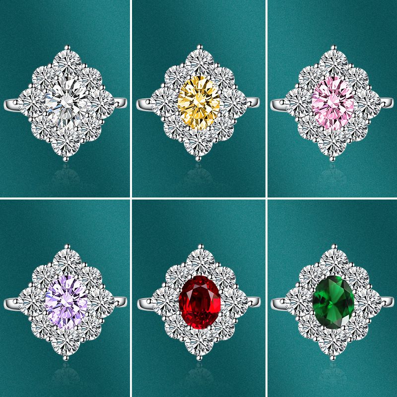Ruby Imitation Moissanite Female Colored Gems Wedding Ring Copper Wholesale