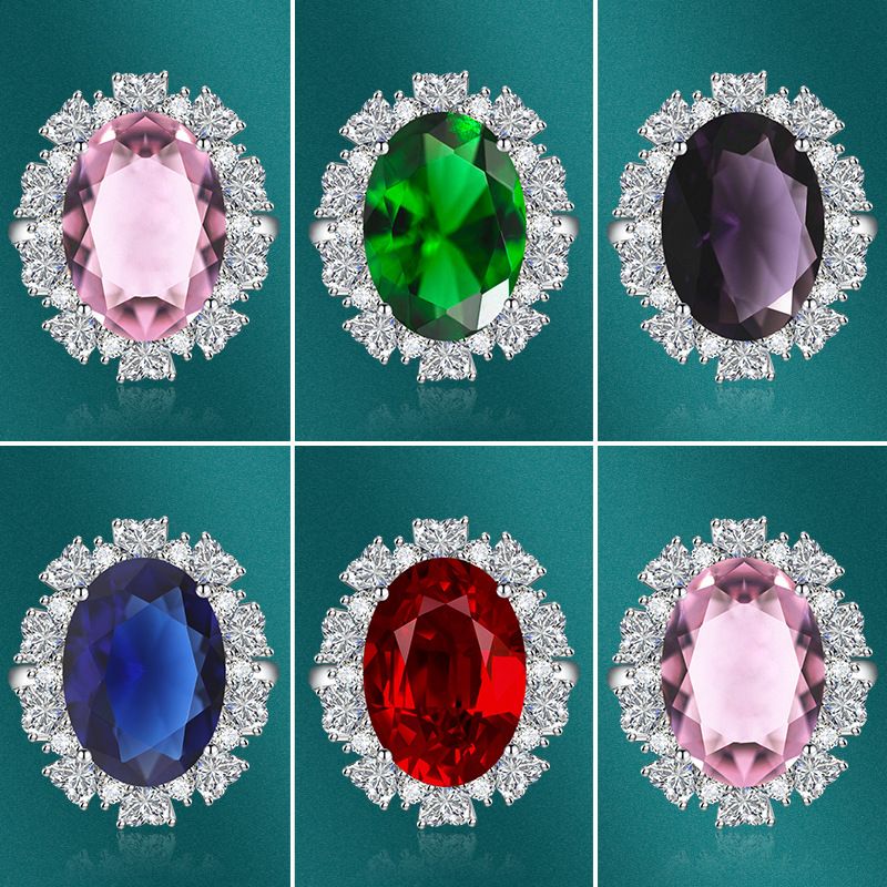 New Inlaid Big Diamond Emerald Retro Colored Gems Copper Ring Opening Adjustable