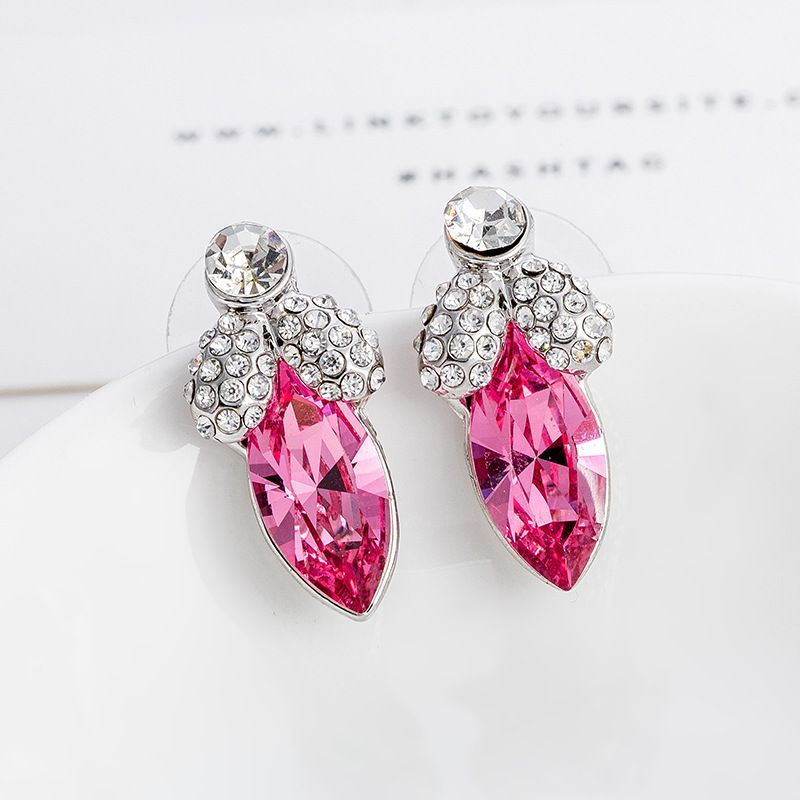 Fashion Color Crystal Flower Fruit Stud Earrings