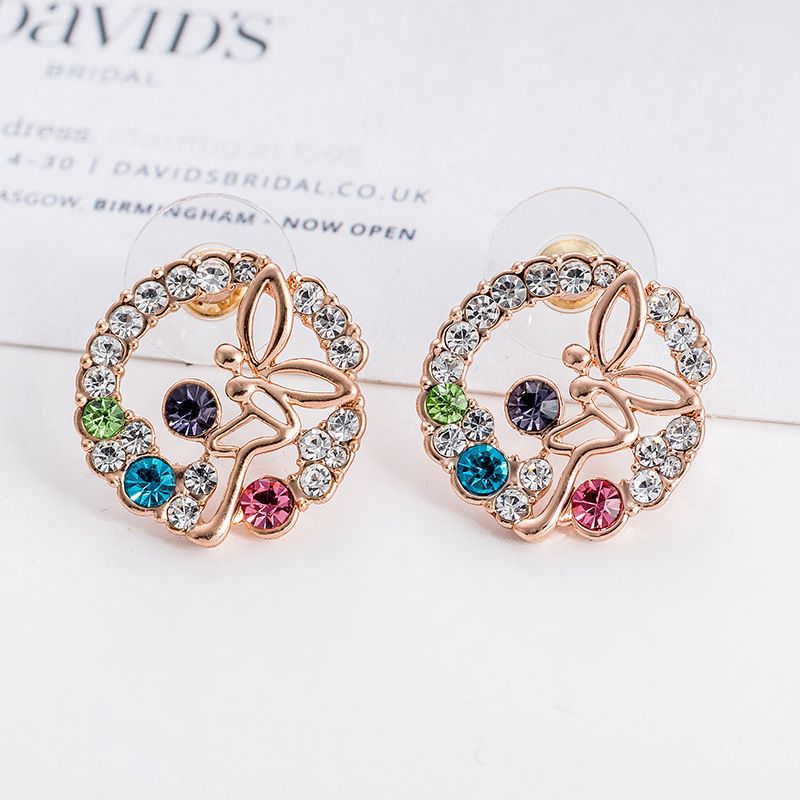 Fashion Flower Butterfly Gold Plated Crystal Stud Earrings