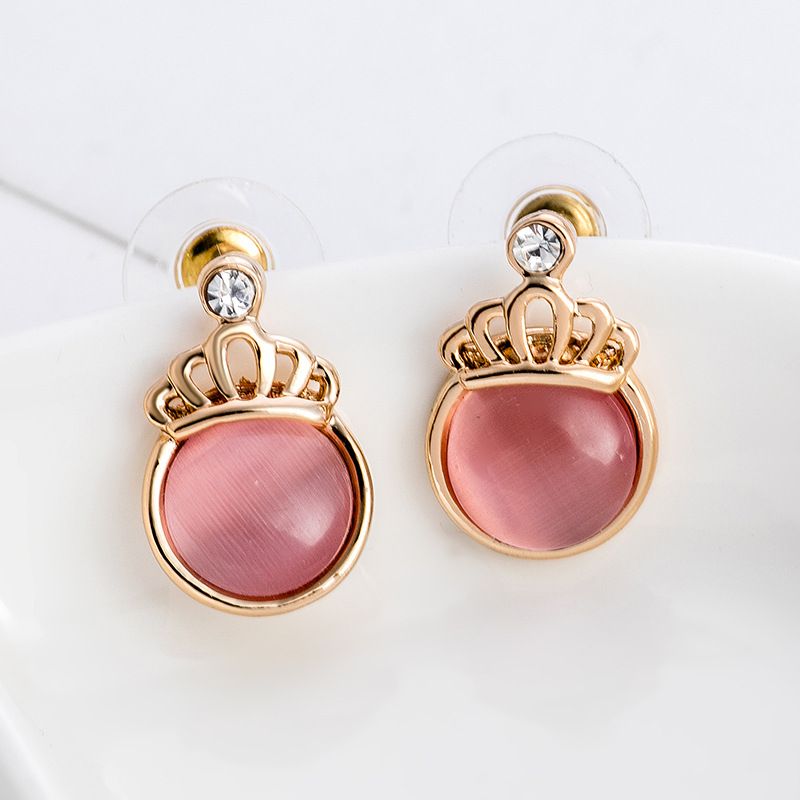 Fashion Gold-plated Crown Semicircle Opal Stone Earrings