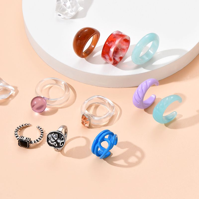 Fashion Round Resin Women's Transparency Gradient Alloy Ring