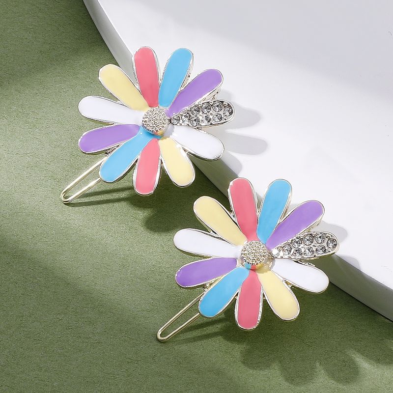 Fashion New Colorful Daisy Flower Rhinestone Hair Accessories Hairpin 2-piece Set