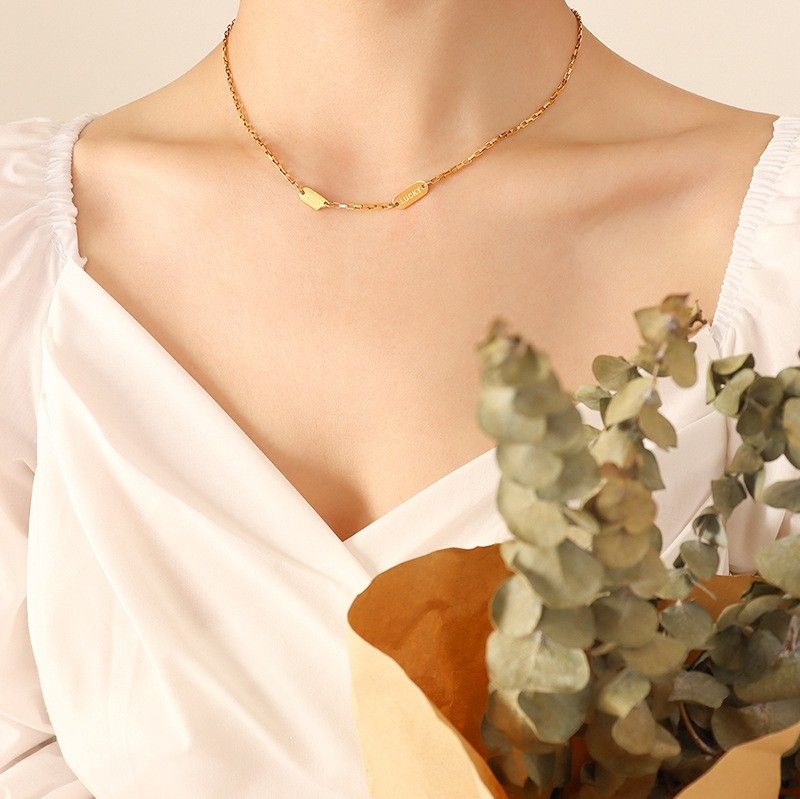 Moda Gap Lucky Doble Marca Clavícula Cadena Titanio Acero Chapado 18k Oro Real Collar