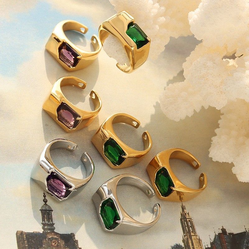 Zubehör Mode Zirkon Eingelegten Titan Stahl Gold Überzogene Geometrische Ring Armband