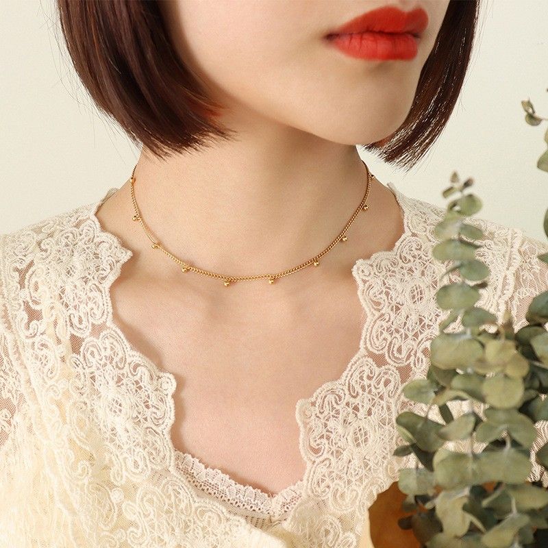 Fashion Small Bead Collarbone Necklace Women's Summer  Titanium Steel