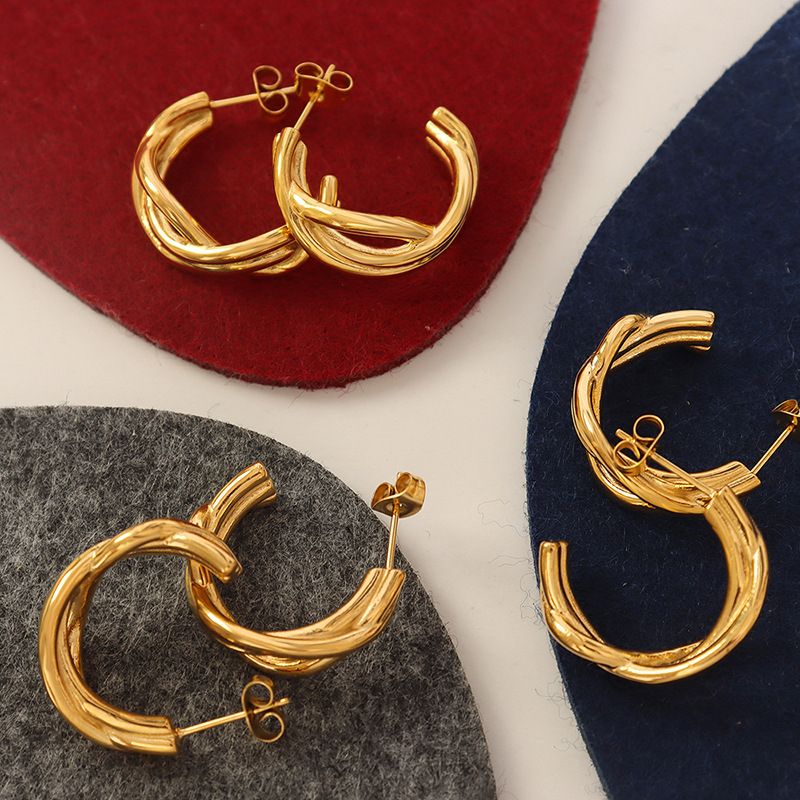 Hollow C- Shaped Geometric Earrings Women's  Special-interest Titanium Steel