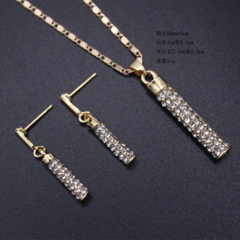 Fashion Diamond-embedded Cylindrical Stick Earrings And Necklace Set