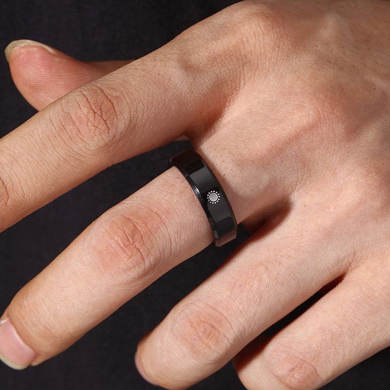 Men's Fashion Sun Pattern Black Stainless Steel Ring