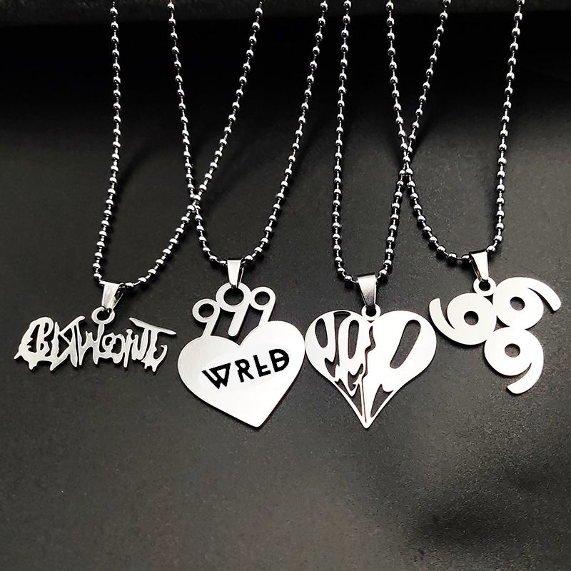 Fashion Heart Shape Letter Number Pendant Stainless Steel Necklace