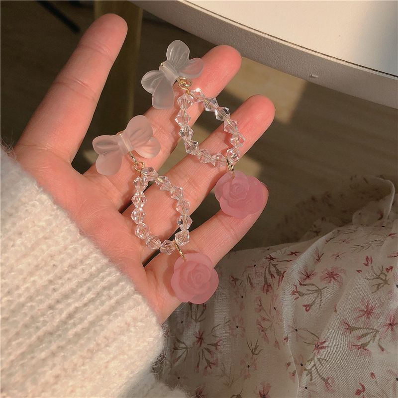Fashion Pink Rose Transparent Sweet Bowknot Early Spring New Earrings