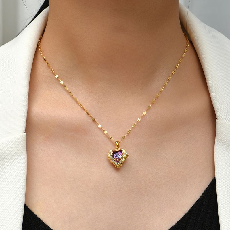 New Classic Style Copper 18k Gold Plated Heart-shaped Zircon Necklace