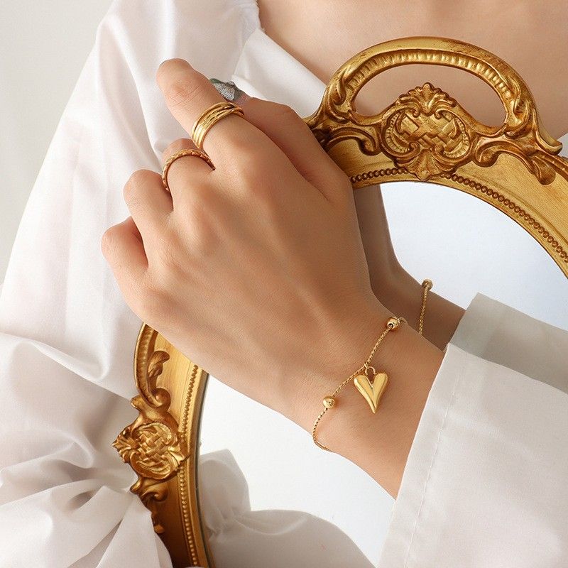 Style Simple En Acier Titane Pull Boucle Coeur Bracelet