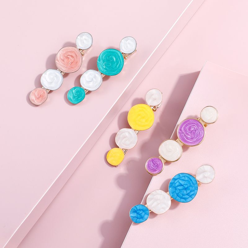 New Candy Color Round Plate Dripping Oil Duckbill Clip Hair Clip Set