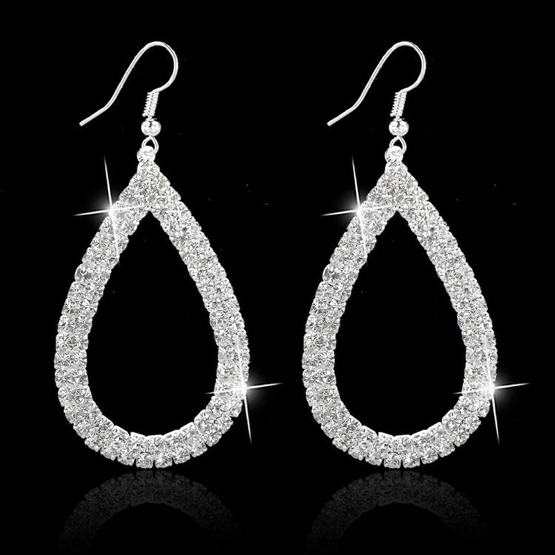 Mode Strass Creux Goutte D'eau Forme Pendentif Boucles D'oreilles