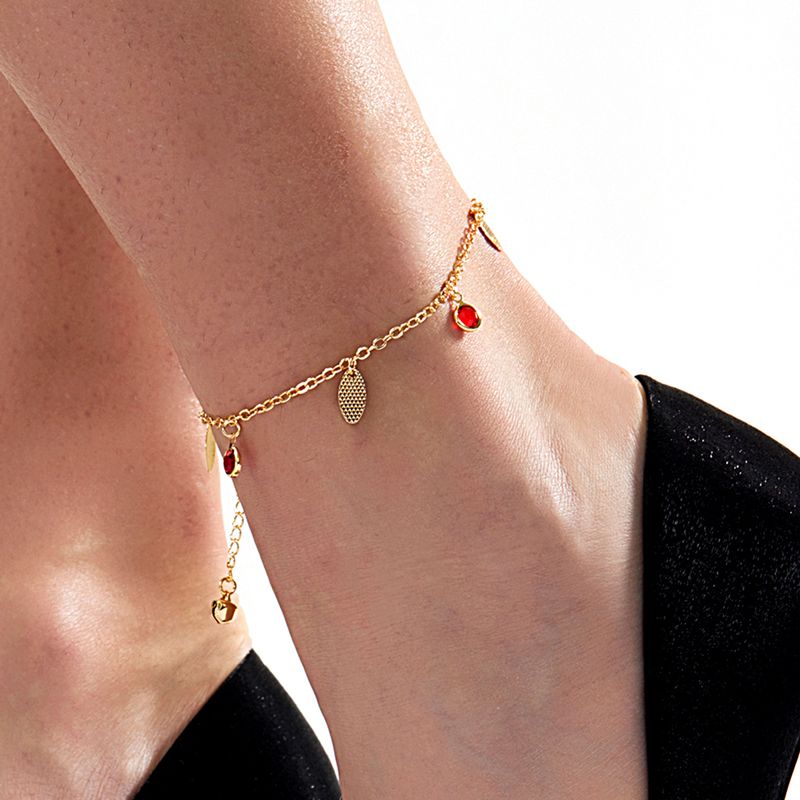 Creative Copper 18k Gold Plated Inlaid Oval Zircon Pendant Anklet