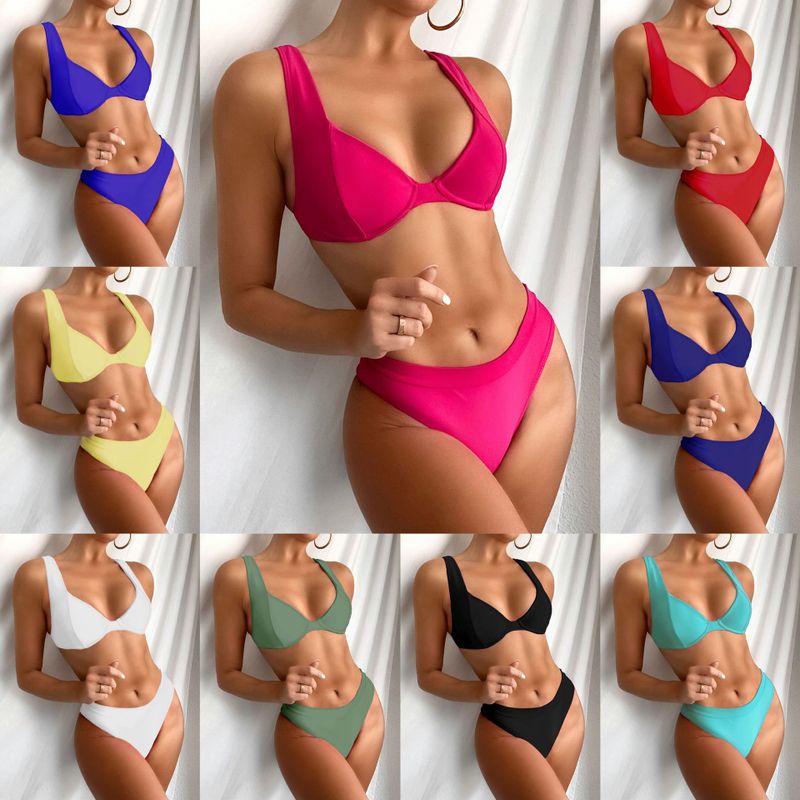 Fashion Ladies Solid Color Sexy Split Swimsuit Wholesale