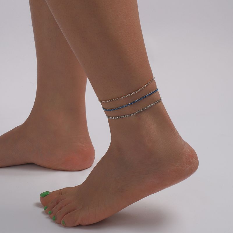 Simple Alloy Rhinestone Three-layer Anklet