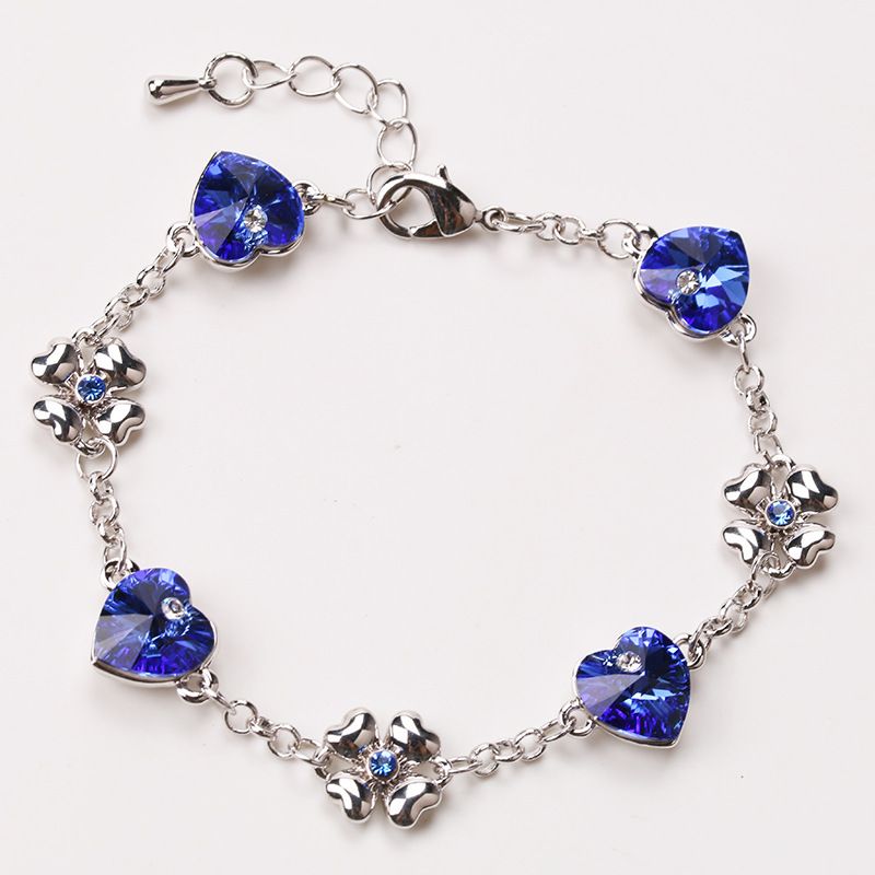 Fashion Heart Shape Crystal Four Clover Alloy Bracelet