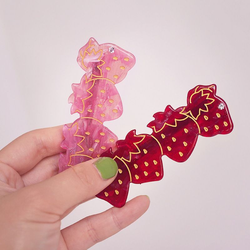 Cute Strawberry Barrettes Korean Pink Headdress Hairpin Bang Clip Bar Hairclip