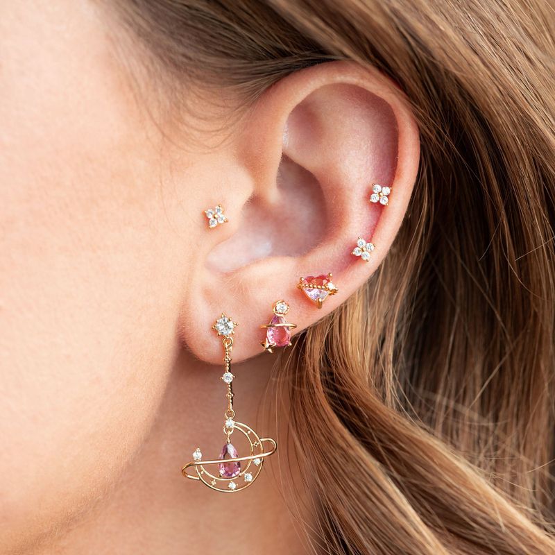Water Drop Zircon Stud Earrings 18k Real Gold Non-fading Star Moon Ear Studs