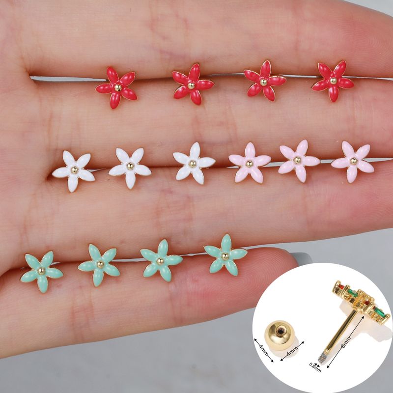 Korean Style Oil-spot Glaze Flowers Ear Bone Stud Stainless Steel Rod Piercing Twist Ball Stud Earrings Cross-border Multi-color Earrings For Women