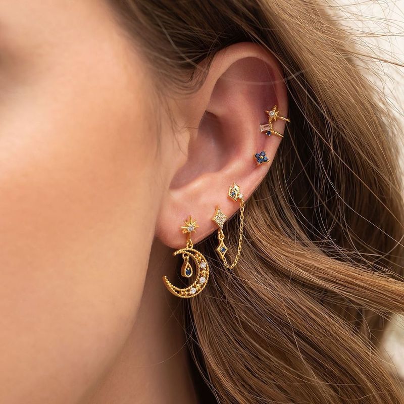 Geometric Brass Gem Earrings Ear Studs In Bulk