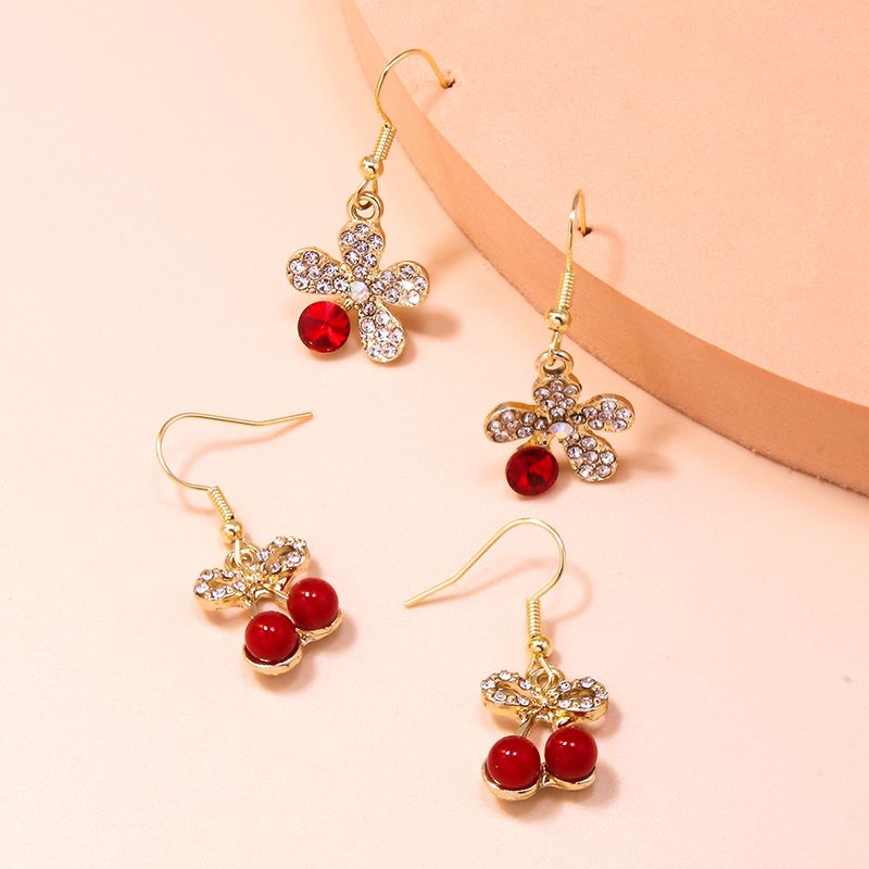 Mode Simple Strass Boucles D'oreilles Cerise Blossom Boucles D'oreilles