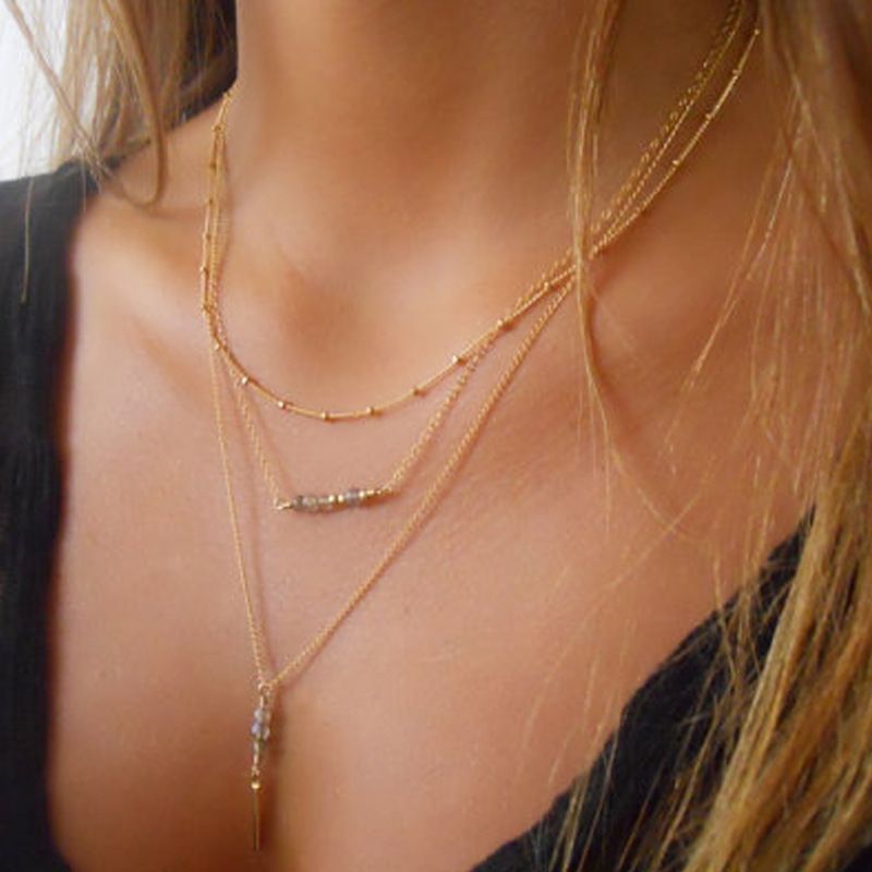Simple Copper Bead Chain Double Circle Short Women's Necklace