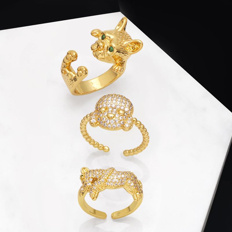 Niedlichen Cartoon Welpen Kupfer 18k Gold-überzogene Intarsien Zirkon Offenen Ring