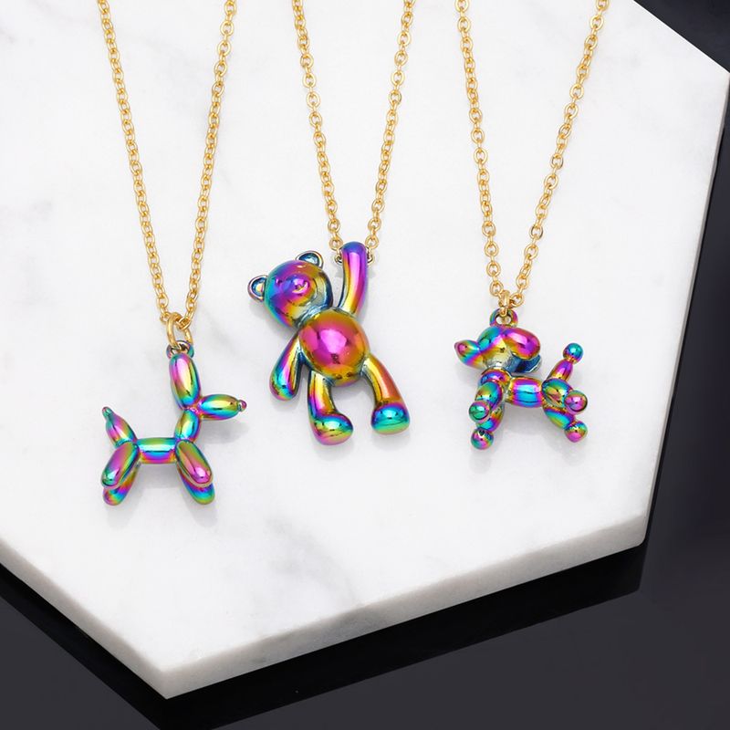 Hip Hop Balloon Dog Colorful Bear Pendant Copper Necklace