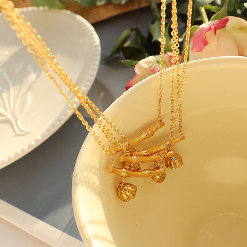 Mode Neue Bambus Lotus Seedpod Anhänger Halskette Titan Stahl Vergoldet 18k Gold Zubehör
